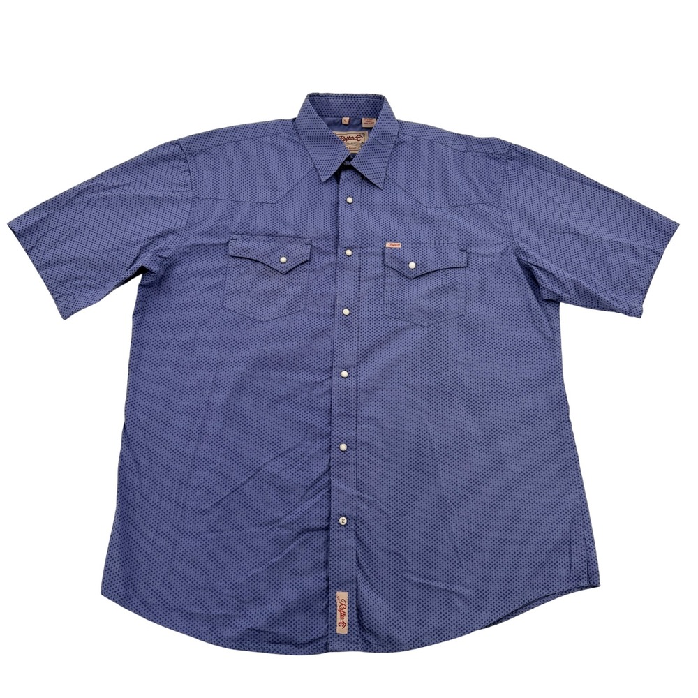 Rafter C Cowboy Collection Blue Geometric Western Snap Shirt XL Short Sleeve